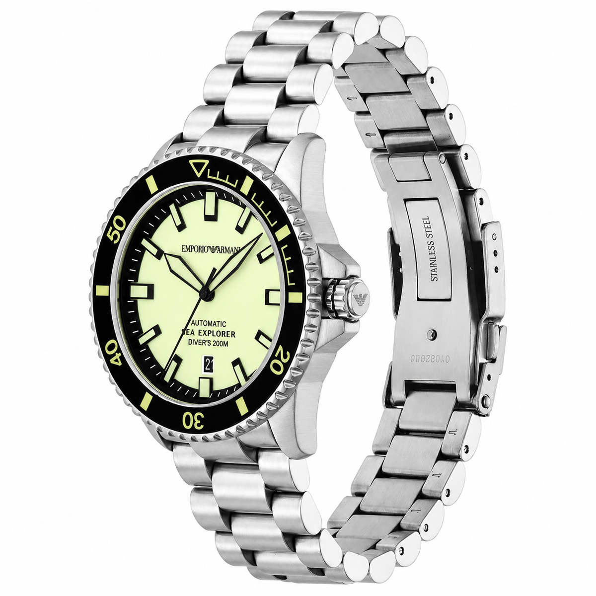 Emporio Armani Sea Explorer Men’s Automatic Watch – Yellow Dial & Stainless Steel Bracelet AR60083