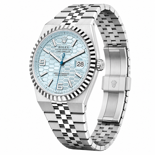 Rolex Land-Dweller 40 Platinum – Ice-Blue Honeycomb Dial