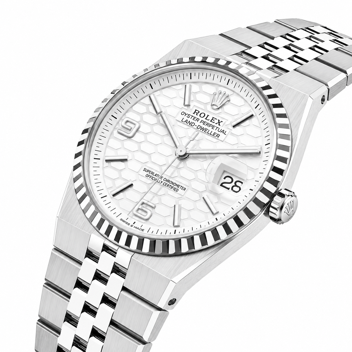 Rolex Land-Dweller 40mm White Rolesor – Honeycomb Dial