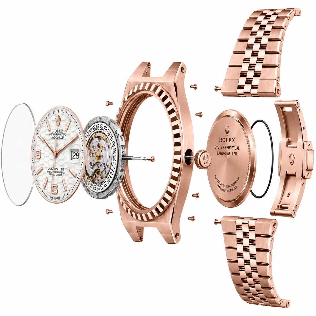 Rolex Land-Dweller 40mm 18 ct Everose Gold – Intense White Honeycomb Dial