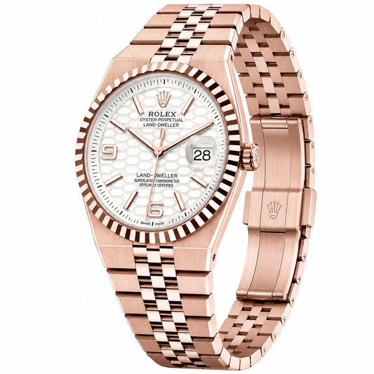 Rolex Land-Dweller 40mm 18 ct Everose Gold – Intense White Honeycomb Dial