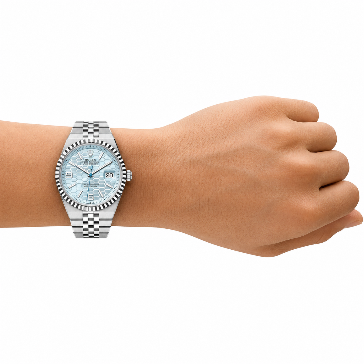Rolex Land-Dweller 40 Platinum – Ice-Blue Honeycomb Dial