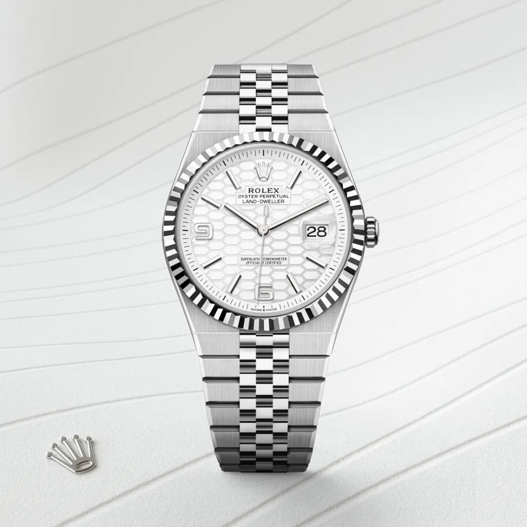 Rolex Land-Dweller 40mm White Rolesor – Honeycomb Dial